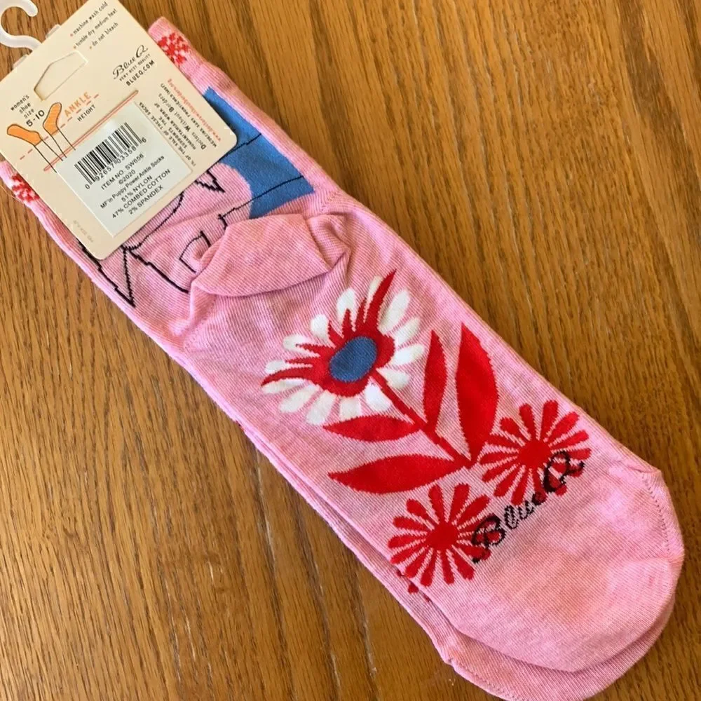 Blue Q Womens Cotton Ankle Socks Puppy Power Pink